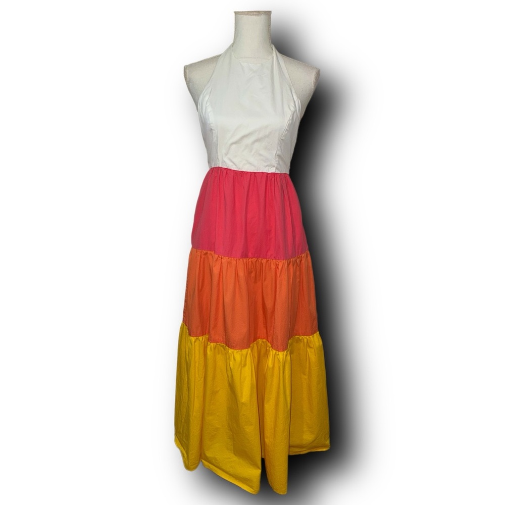 DO+BE 100% Cotton Summer Colorblock Halter Dress Cottage Twee